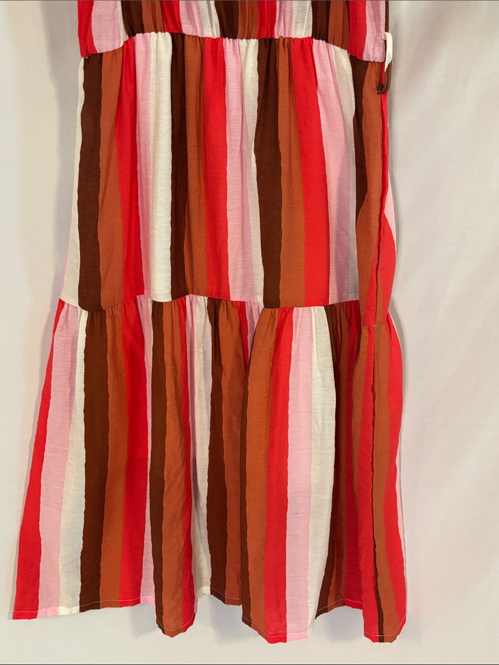 THML Stripe Off the shoulder Tiered Midi Dress Size Medium - Picture 3 of 7